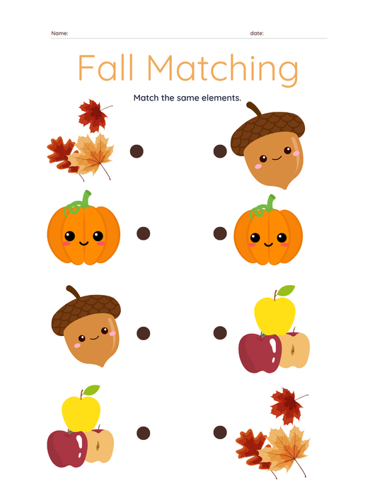 Fall Matching Activity Sheet for Kids