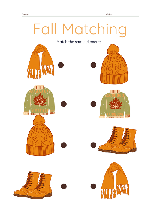 Cozy Fall Clothing Matching Worksheet for Kids